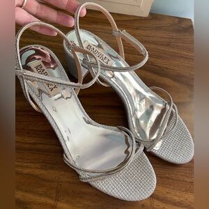 Badgley Mischka Evening Special Occasion Silver Crystal Block Heel Shoes Size 9